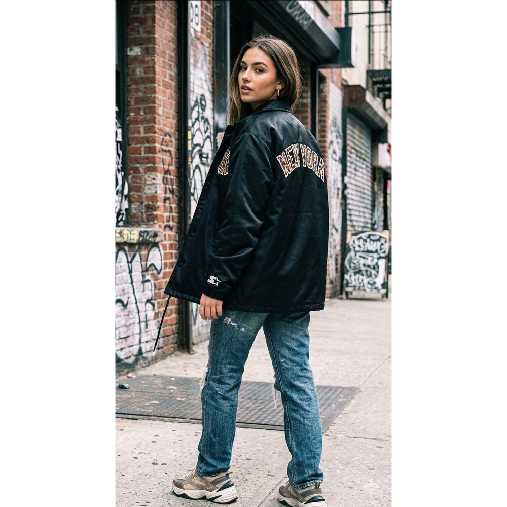 Starter Black Label NY Yankees Leopard Print Satin Jacket M